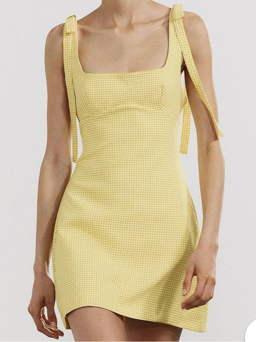 Zara Yellow Gingham Tie-Shoulder Mini Dress